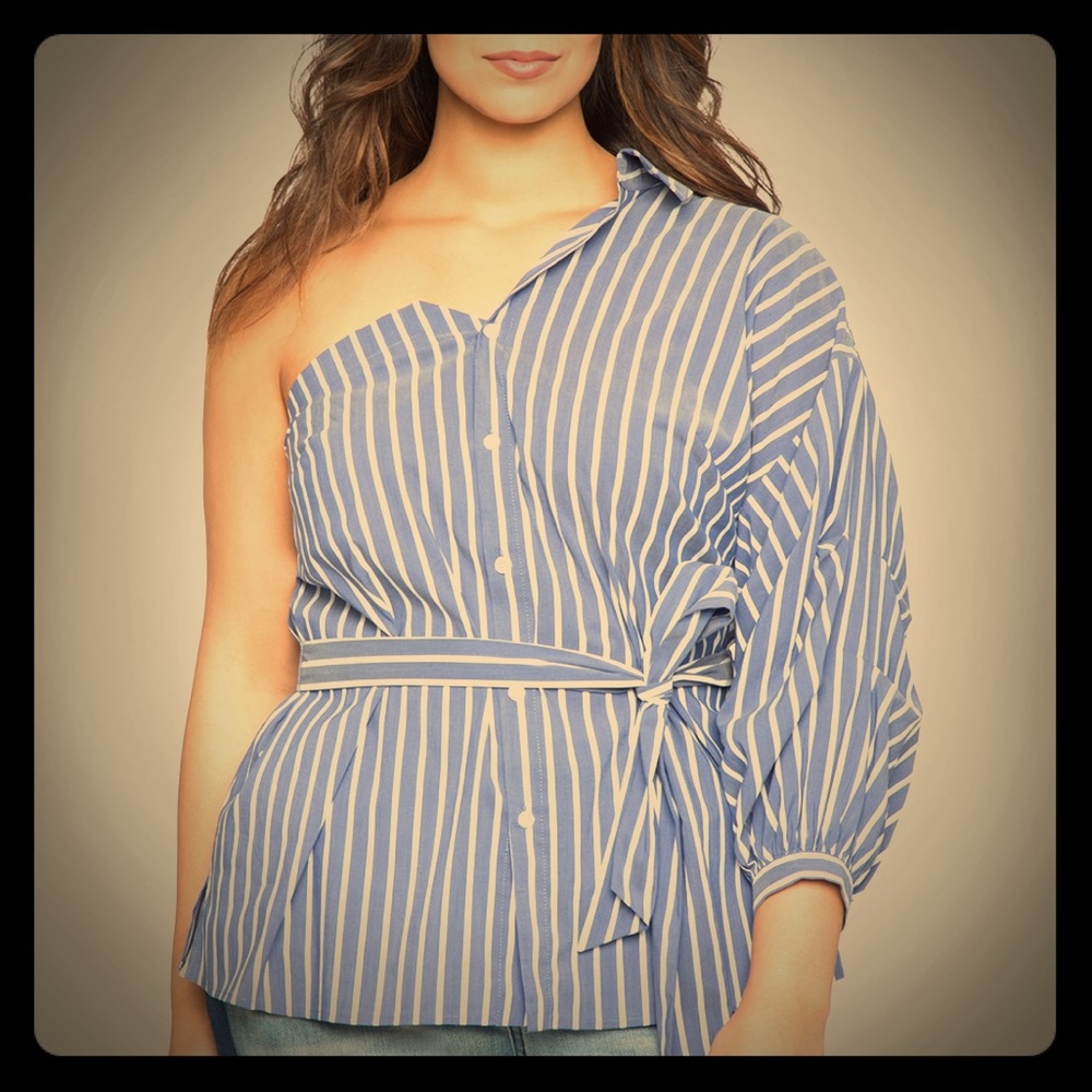 One Shoulder Puff Sleeve Button Down Blouse ❤️❤️